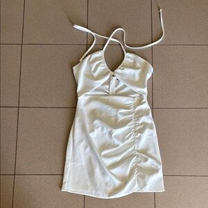Zara White Ruched Halter Sundress